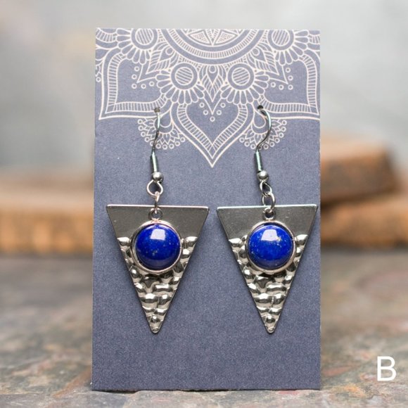 Lapis Lazuli Hammered Stainless Steel Earrings - Choose the pair you want - Picture 3 of 3